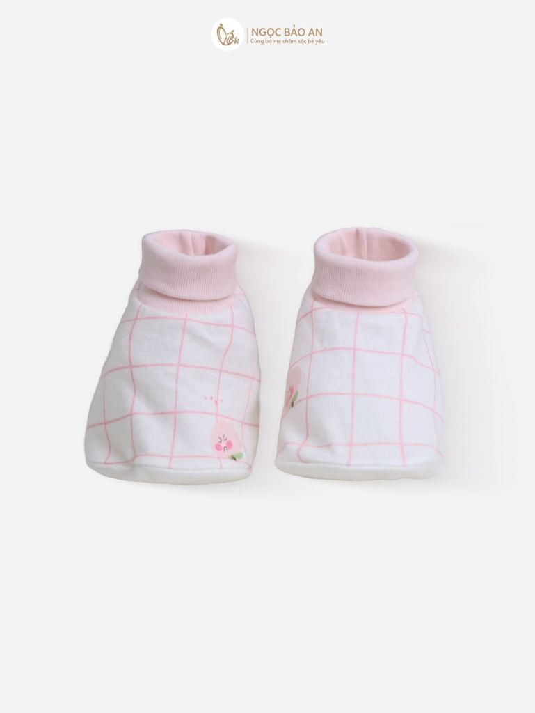 [M&B] Bộ bao tay chân bo cotton sơ sinh họa tiết caro hồng đào