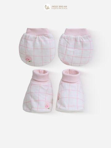 [M&B] Bộ bao tay chân bo cotton sơ sinh họa tiết caro hồng đào