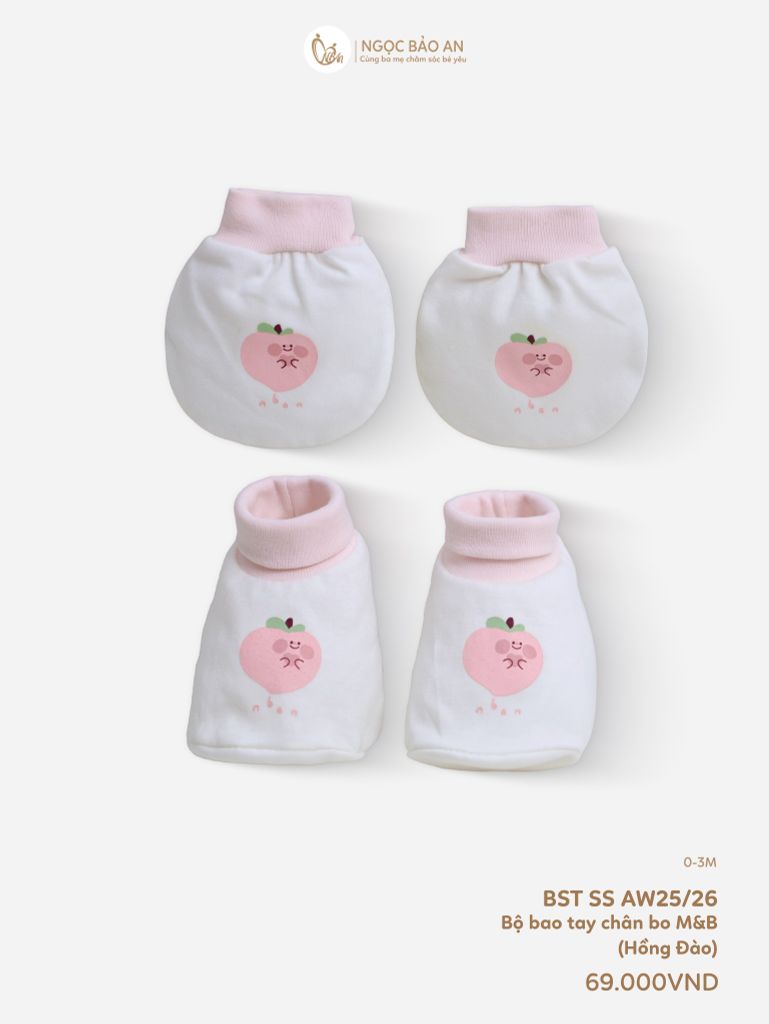 [M&B] Bộ bao tay chân bo cotton sơ sinh họa tiết Hồng Đào