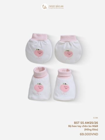 [M&B] Bộ bao tay chân bo cotton sơ sinh họa tiết hồng đào