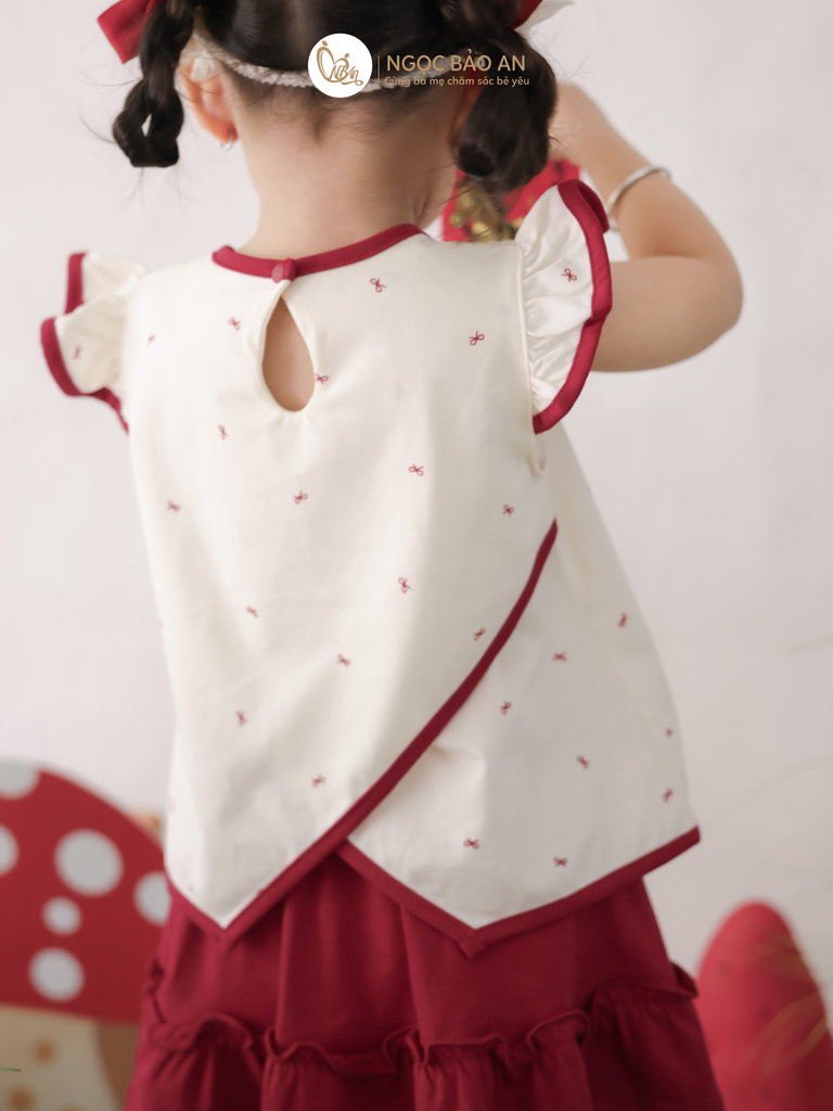 [M&B] BST THỎ MƠ: Set áo cánh tiên + chân váy đỏ xòe cotton M&b cho bé gái (Thỏ Mơ)