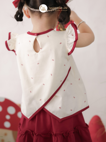 [M&B] BST THỎ MƠ: Set áo cánh tiên + chân váy đỏ xòe cotton M&b cho bé gái (Thỏ Mơ)
