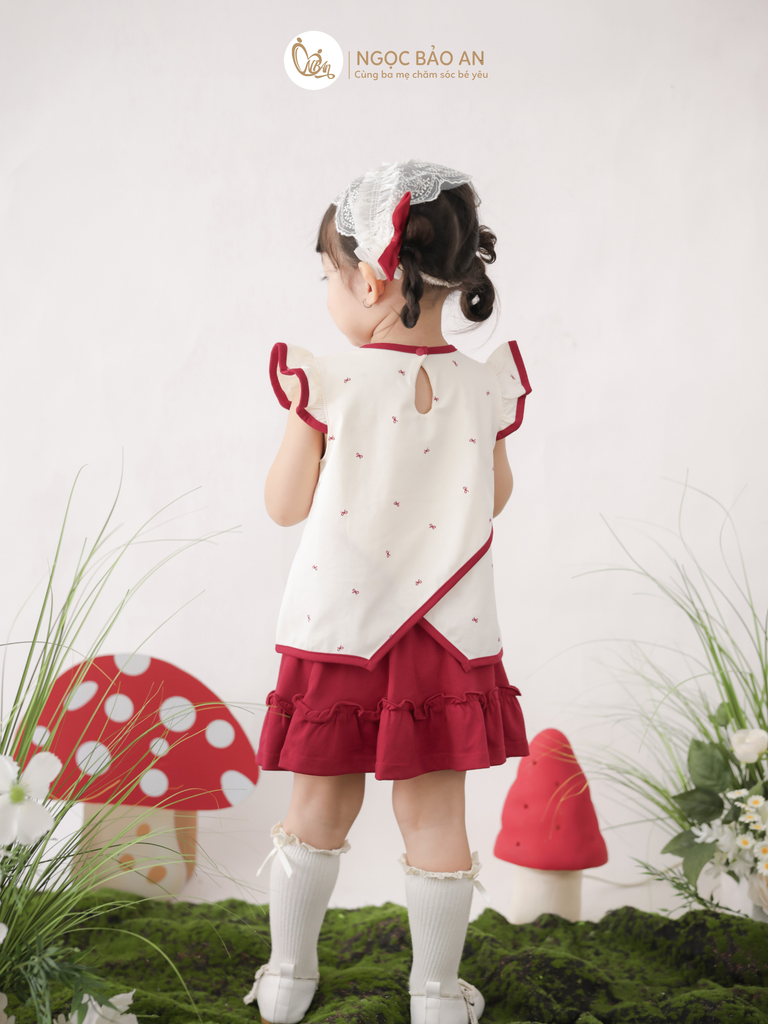 [M&B] BST THỎ MƠ: Set áo cánh tiên + chân váy đỏ xòe cotton M&b cho bé gái (Thỏ Mơ)