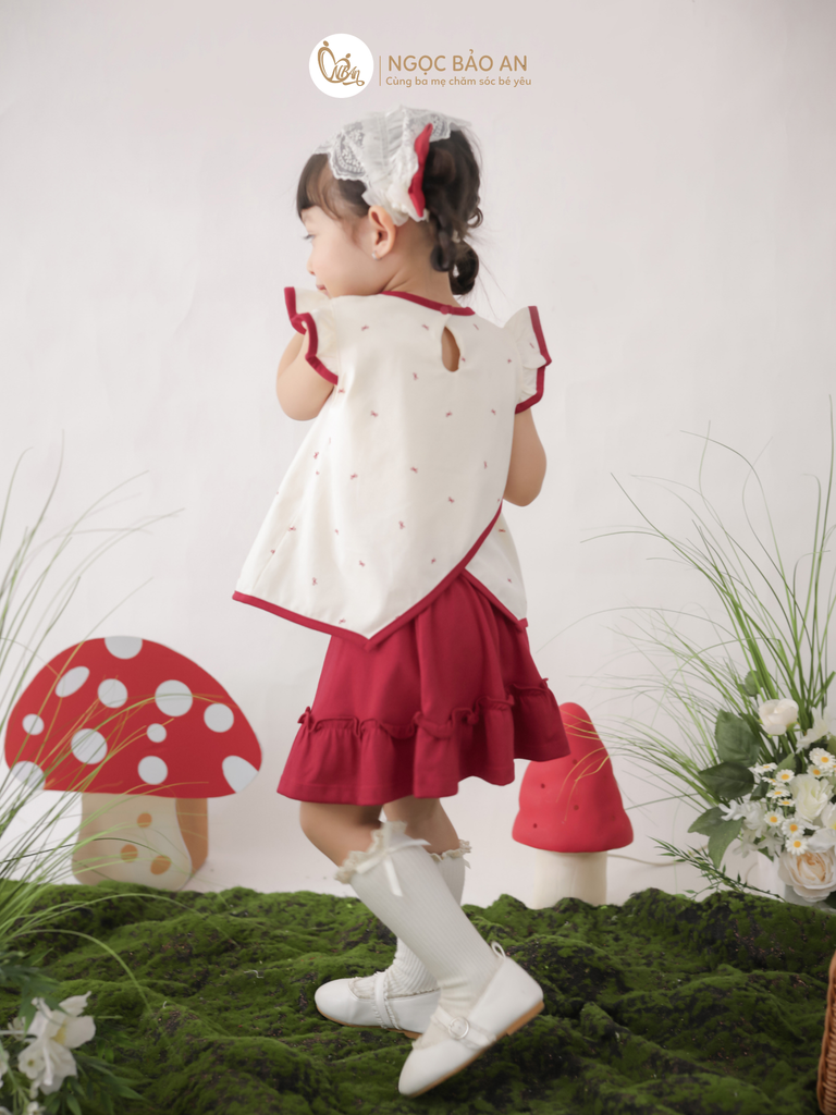 [M&B] BST THỎ MƠ: Set áo cánh tiên + chân váy đỏ xòe cotton M&b cho bé gái (Thỏ Mơ)