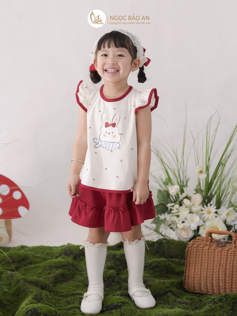 [M&B] BST THỎ MƠ: Set áo cánh tiên + chân váy đỏ xòe cotton M&b cho bé gái (Thỏ Mơ)