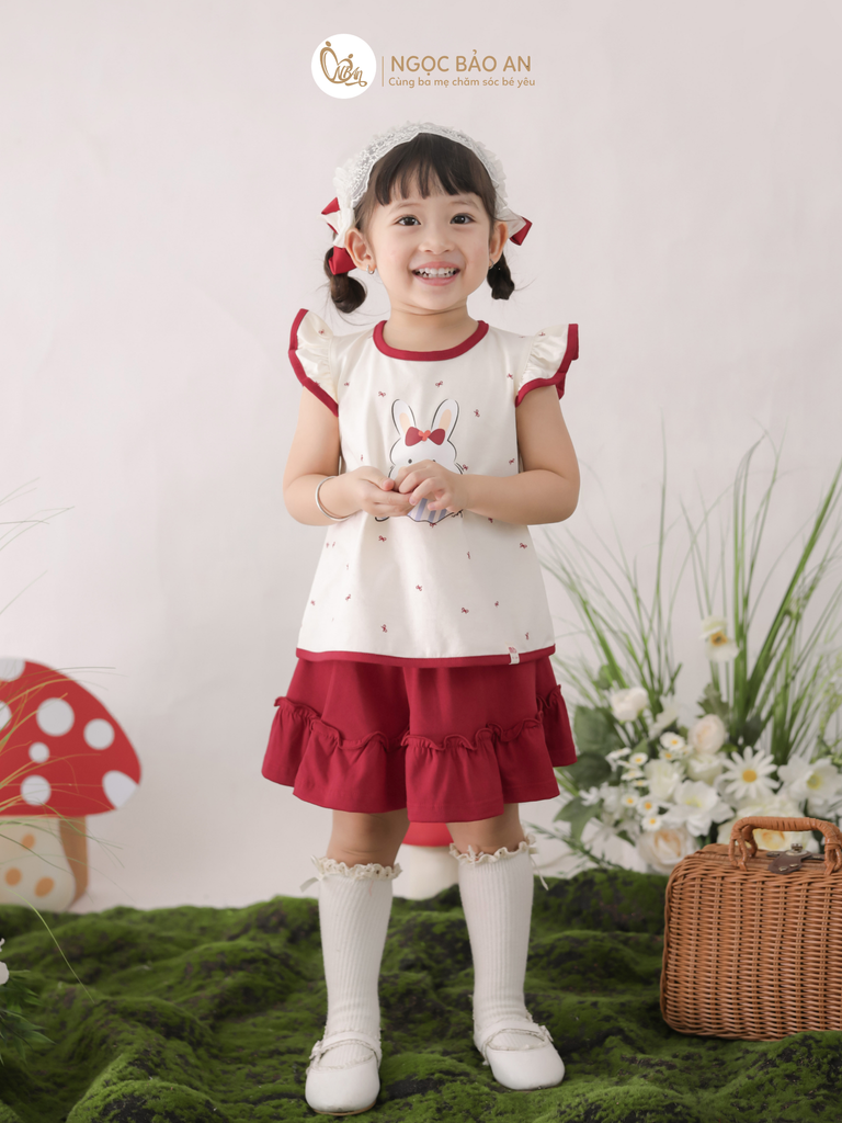 [M&B] BST THỎ MƠ: Set áo cánh tiên + chân váy đỏ xòe cotton M&b cho bé gái (Thỏ Mơ)