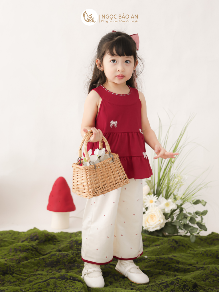 [M&B] BST THỎ MƠ: Set áo cổ yếm quần dài Phối Nơ form rộng cotton M&b cho bé gái