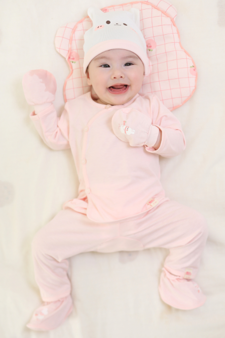 [M&B] Bộ tay dài cài bên cotton thỏ carot hồng