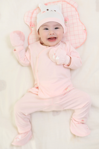 [M&B] Bộ tay dài cài bên cotton thỏ carot hồng