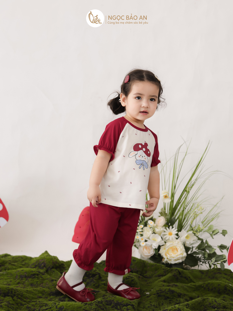 [M&B] BST THỎ MƠ: Bộ áo tay ngắn quần lửng cotton M&b cho bé gái (Thỏ Nấm)