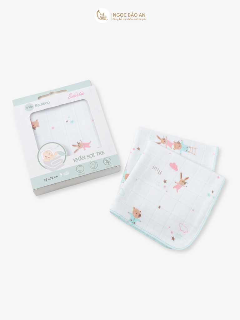 [M&B] Set 5 khăn gạc sữa sợi tre in hình 25cmx25cm