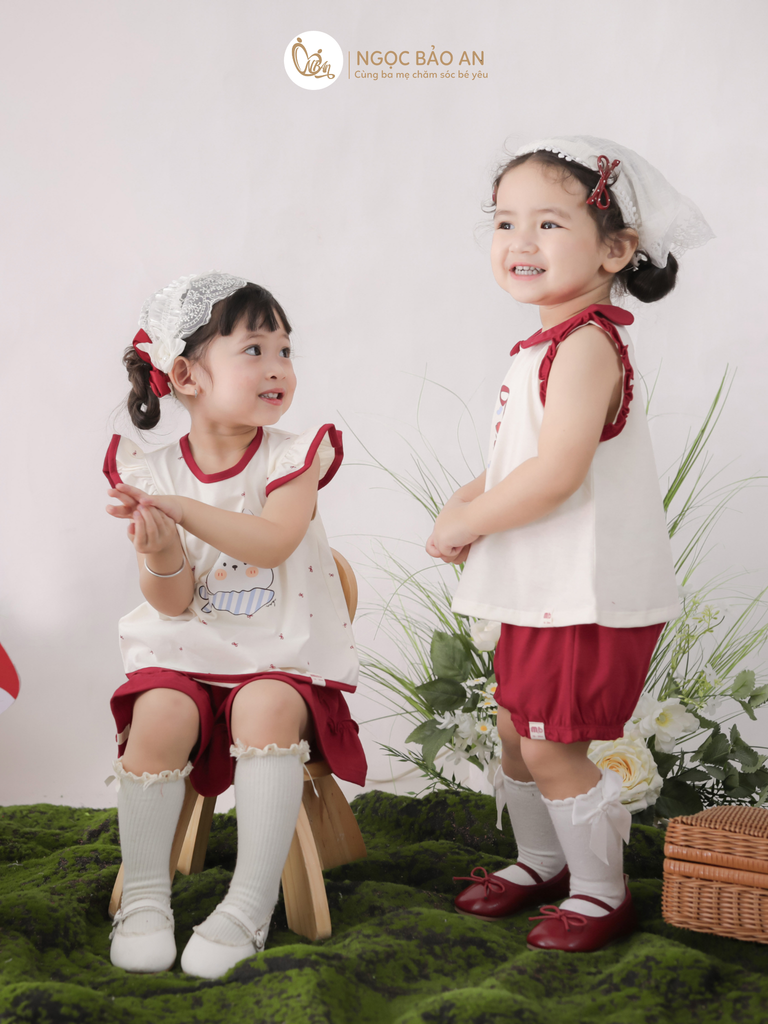 [M&B] BST THỎ MƠ: Set áo sát nách phối bèo quần ngắn bí cotton M&b cho bé gái (Swinging Bunny)