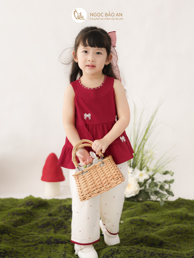 [M&B] BST THỎ MƠ: Set áo cổ yếm quần dài Phối Nơ form rộng cotton M&b cho bé gái