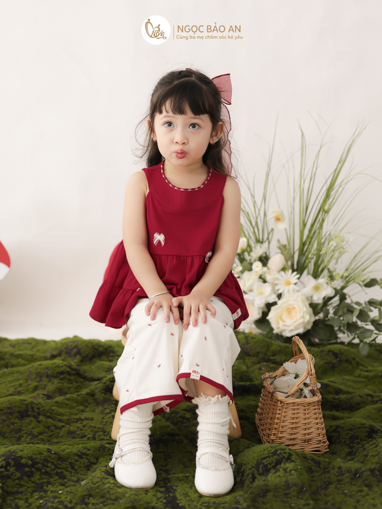 [M&B] BST THỎ MƠ: Set áo cổ yếm quần dài Phối Nơ form rộng cotton M&b cho bé gái