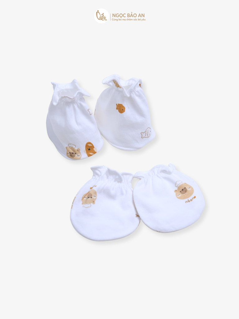 [HONEY] Bộ bao tay chân sơ sinh Honey cotton hoạ tiết mới 2025