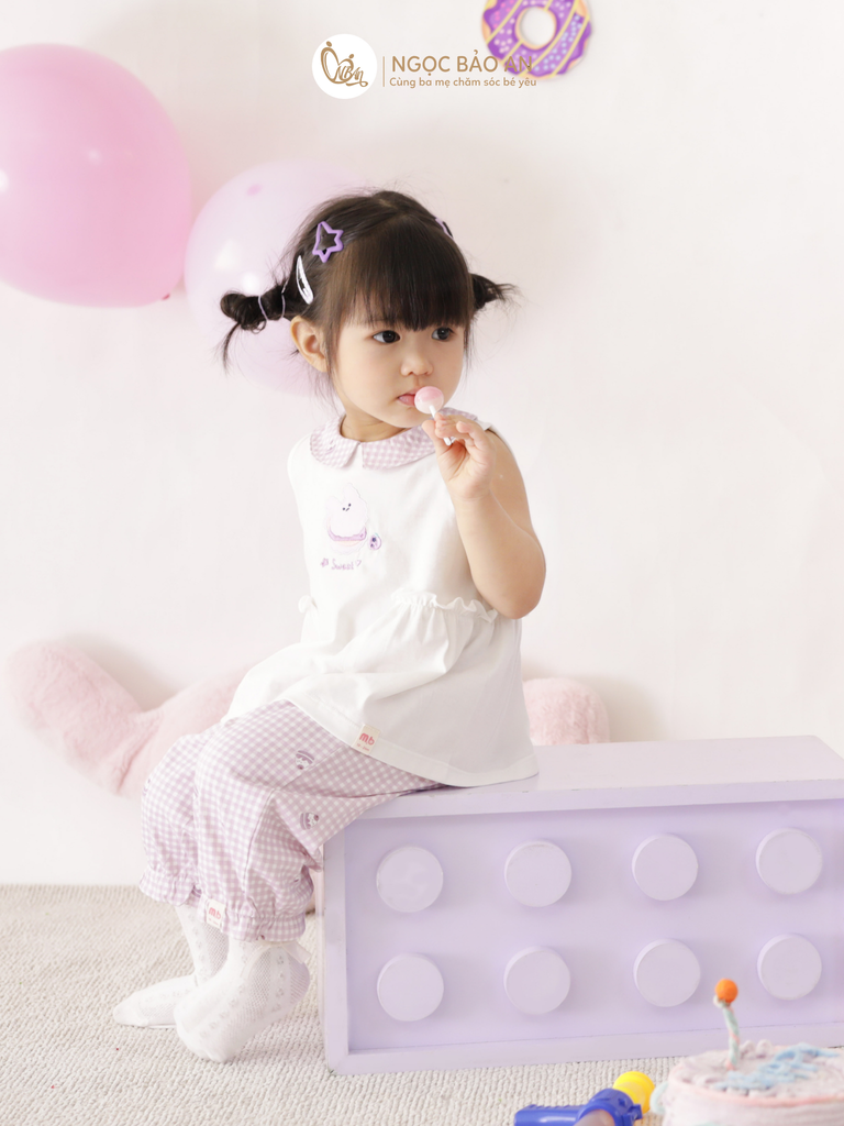 [M&B] BST CANDY: Bộ áo quần lửng cotton dáng bí M&b cho bé (Bánh Kem Sweet)