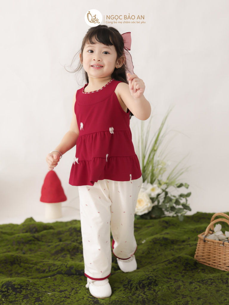 [M&B] BST THỎ MƠ: Set áo cổ yếm quần dài Phối Nơ form rộng cotton M&b cho bé gái