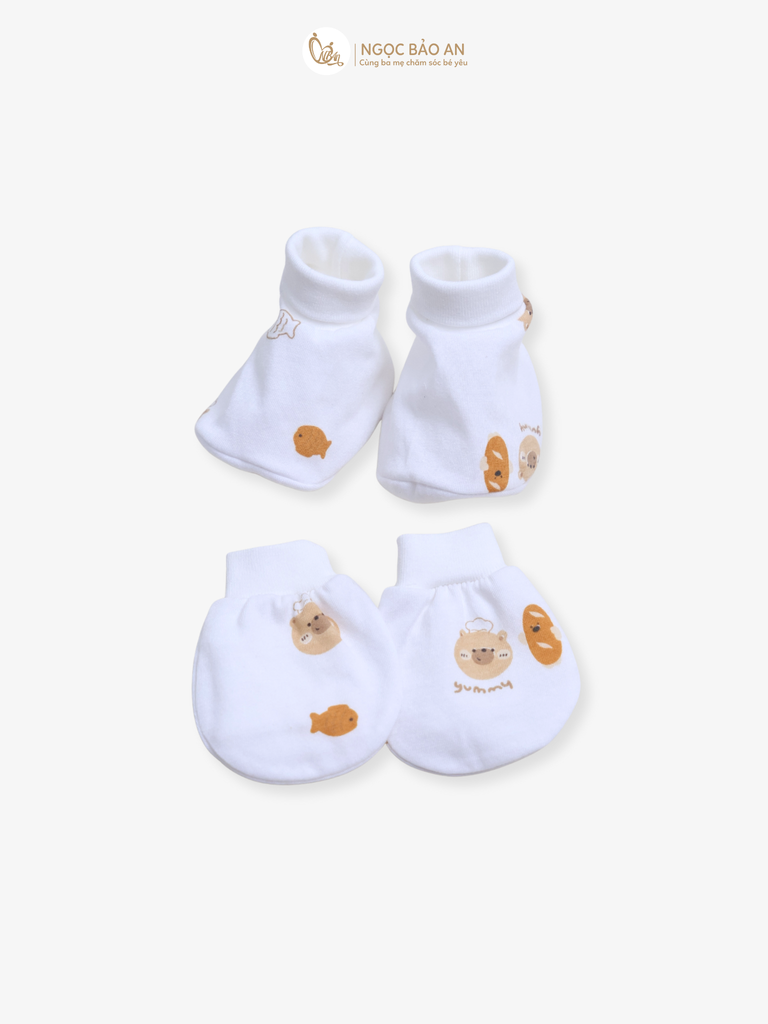 [HONEY] Bộ bao tay chân sơ sinh Honey cotton hoạ tiết mới 2025