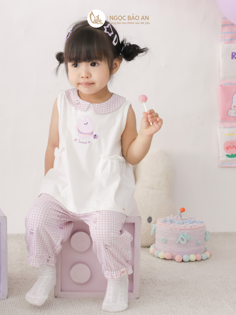 [M&B] BST CANDY: Bộ áo quần lửng cotton dáng bí M&b cho bé (Bánh Kem Sweet)