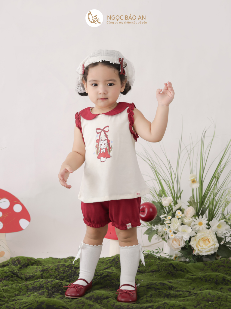 [M&B] BST THỎ MƠ: Set áo sát nách phối bèo quần ngắn bí cotton M&b cho bé gái (Swinging Bunny)