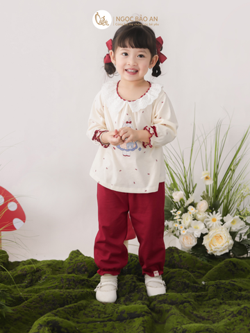 [M&B] BST THỎ MƠ: Bộ áo quần dài phối nơ cotton M&b cho bé gái (Bunny Tiểu Thư)
