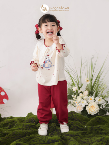 [M&B] BST THỎ MƠ: Bộ áo quần dài phối nơ cotton M&b cho bé gái (Bunny Tiểu Thư)