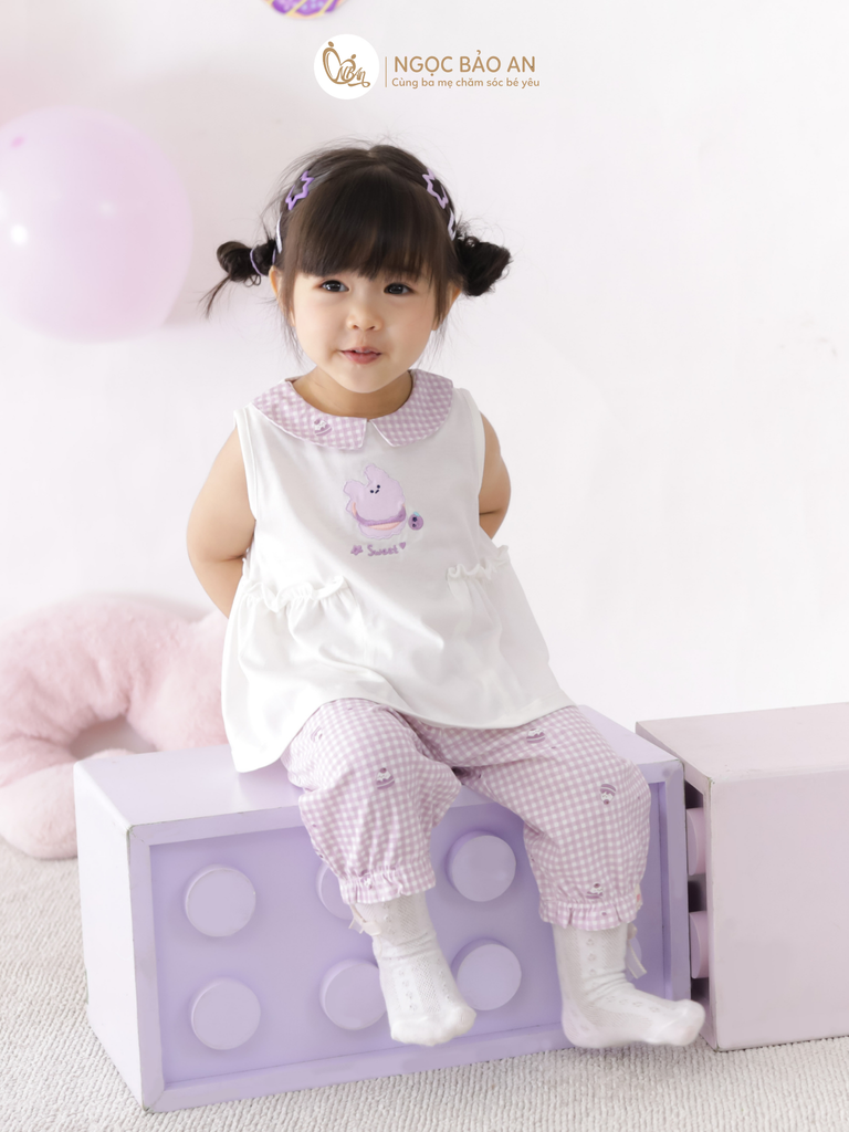 [M&B] BST CANDY: Bộ áo quần lửng cotton dáng bí M&b cho bé (Bánh Kem Sweet)