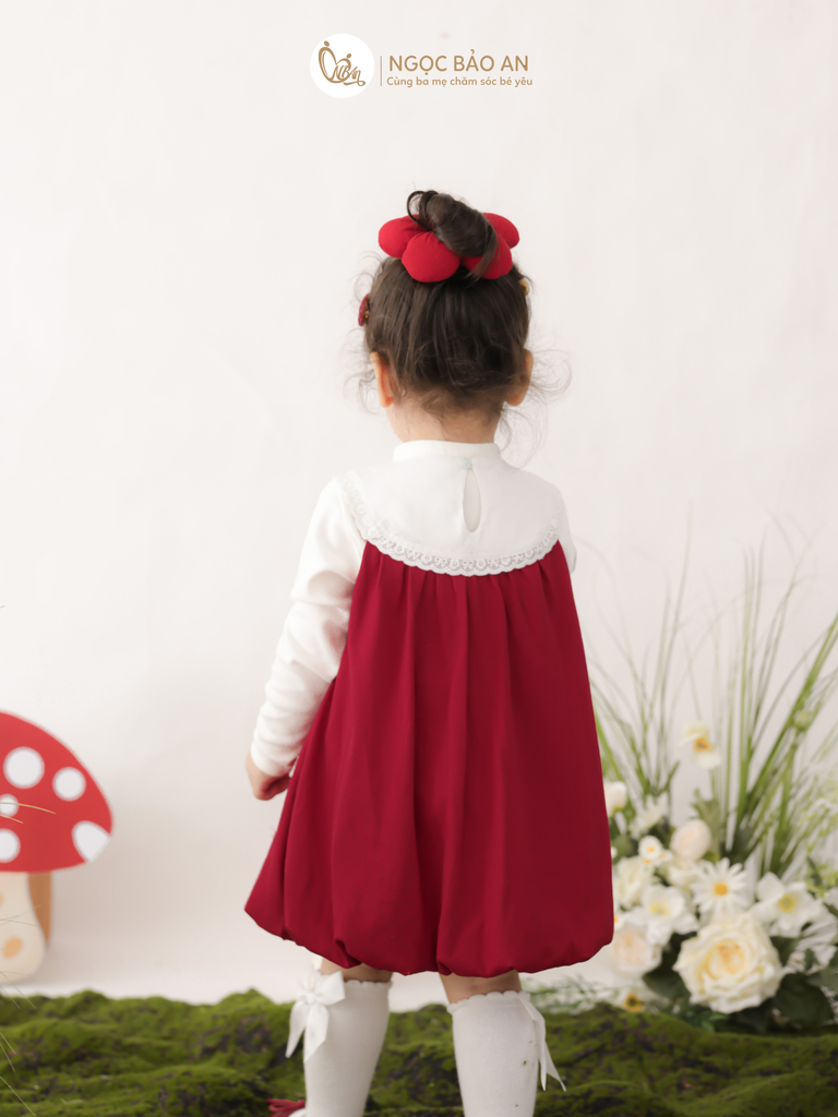 [M&B] BST THỎ MƠ: Đầm dáng bí phối cổ ren đính nơ cotton M&b cho bé gái