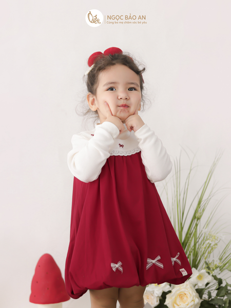 [M&B] BST THỎ MƠ: Đầm dáng bí phối cổ ren đính nơ cotton M&b cho bé gái