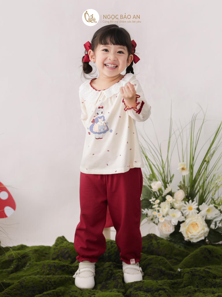 [M&B] BST THỎ MƠ: Bộ áo quần dài phối nơ cotton M&b cho bé gái (Bunny Tiểu Thư)