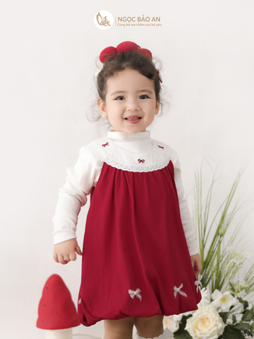 [M&B] BST THỎ MƠ: Đầm dáng bí phối cổ ren đính nơ cotton M&b cho bé gái