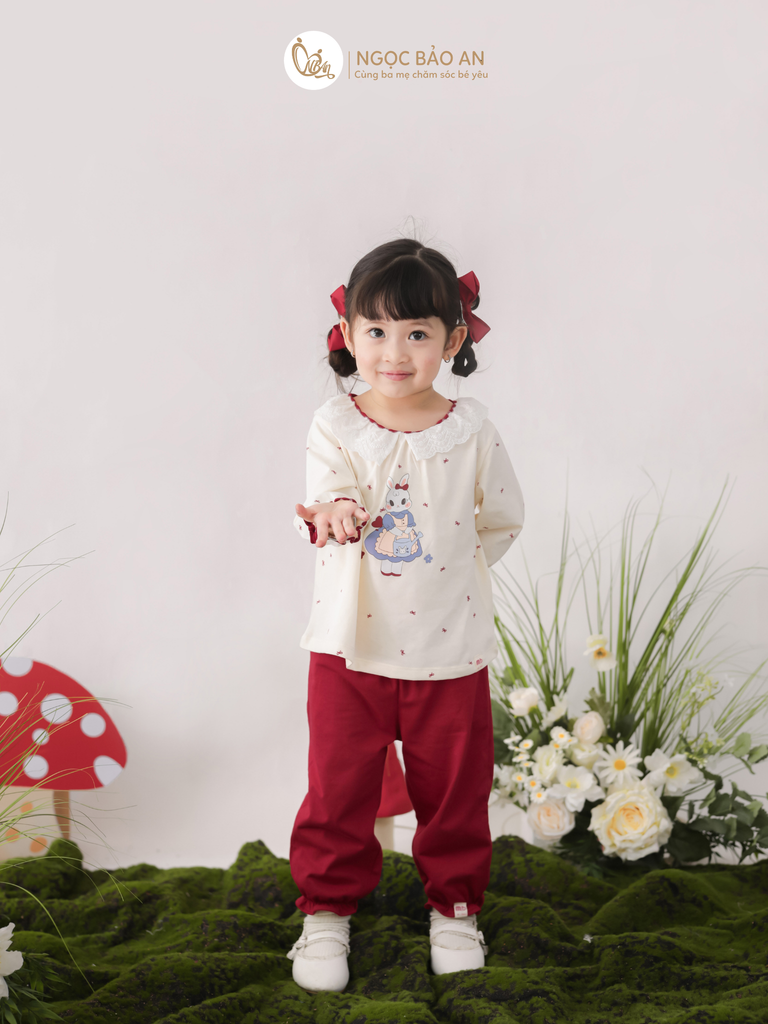 [M&B] BST THỎ MƠ: Bộ áo quần dài phối nơ cotton M&b cho bé gái (Bunny Tiểu Thư)