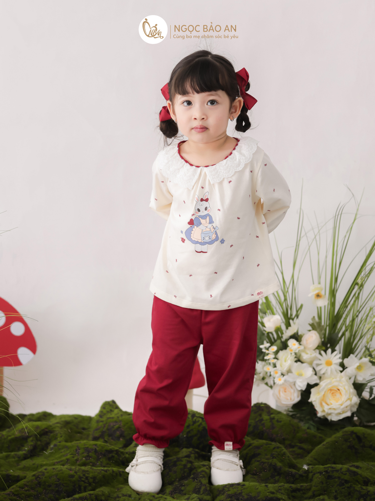 [M&B] BST THỎ MƠ: Bộ áo quần dài phối nơ cotton M&b cho bé gái (Bunny Tiểu Thư)