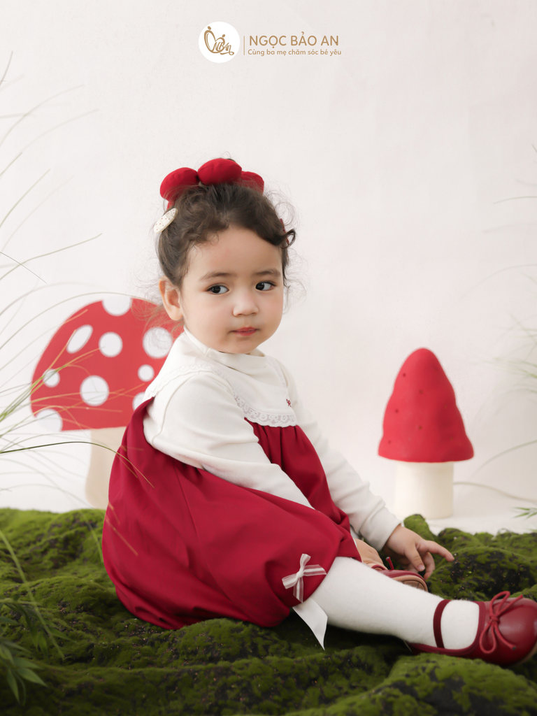 [M&B] BST THỎ MƠ: Đầm dáng bí phối cổ ren đính nơ cotton M&b cho bé gái