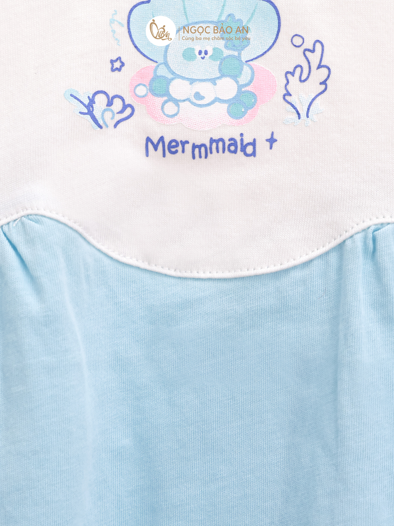 [M&B] Đầm xòe cotton M&b tay ngắn tone xanh (Mermmaid)