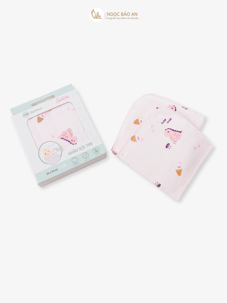 [M&B] Set 5 khăn gạc sữa sợi tre in hình 25cmx25cm
