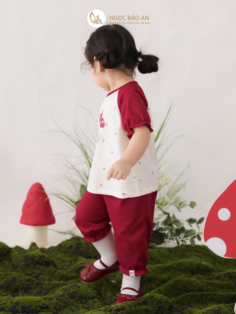 [M&B] BST THỎ MƠ: Bộ áo tay ngắn quần lửng cotton M&b cho bé gái (Thỏ Nấm)