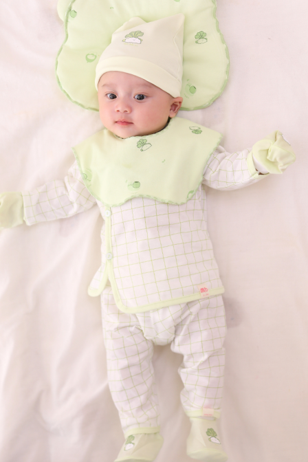[M&B] Bộ tay dài cài bên cotton caro xanh bơ