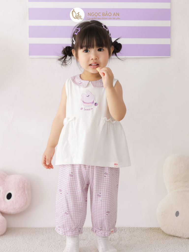 [M&B] BST CANDY: Bộ áo quần lửng cotton dáng bí M&b cho bé (Bánh Kem Sweet)