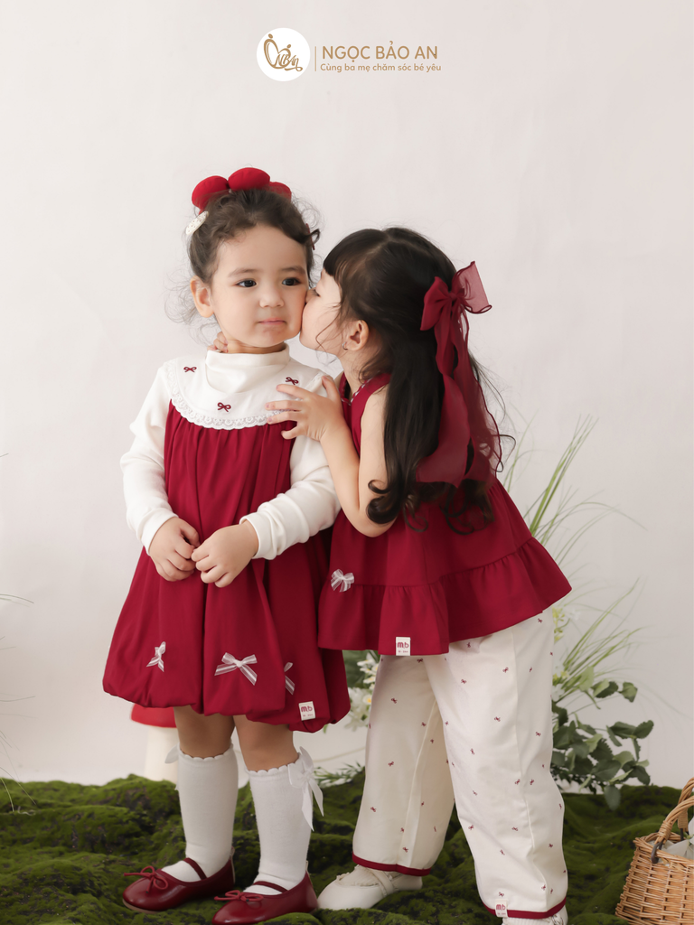 [M&B] BST THỎ MƠ: Đầm dáng bí phối cổ ren đính nơ cotton M&b cho bé gái