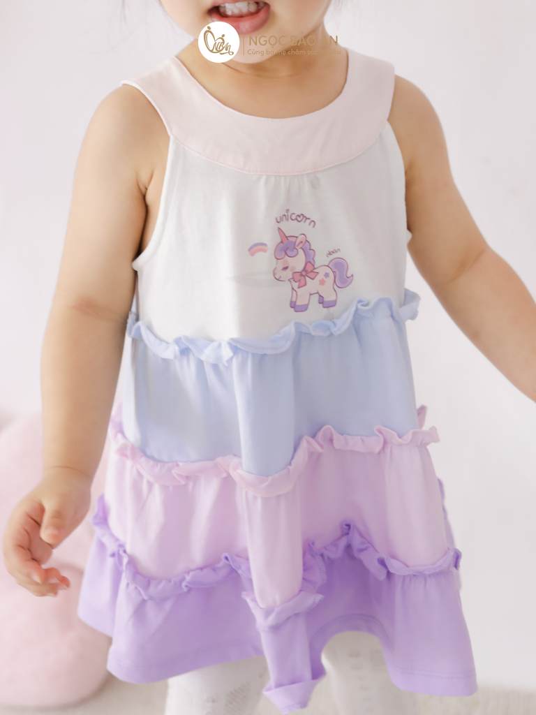 [M&B] Đầm tầng dáng yếm xòe cotton M&b tone tím (Unicorn)