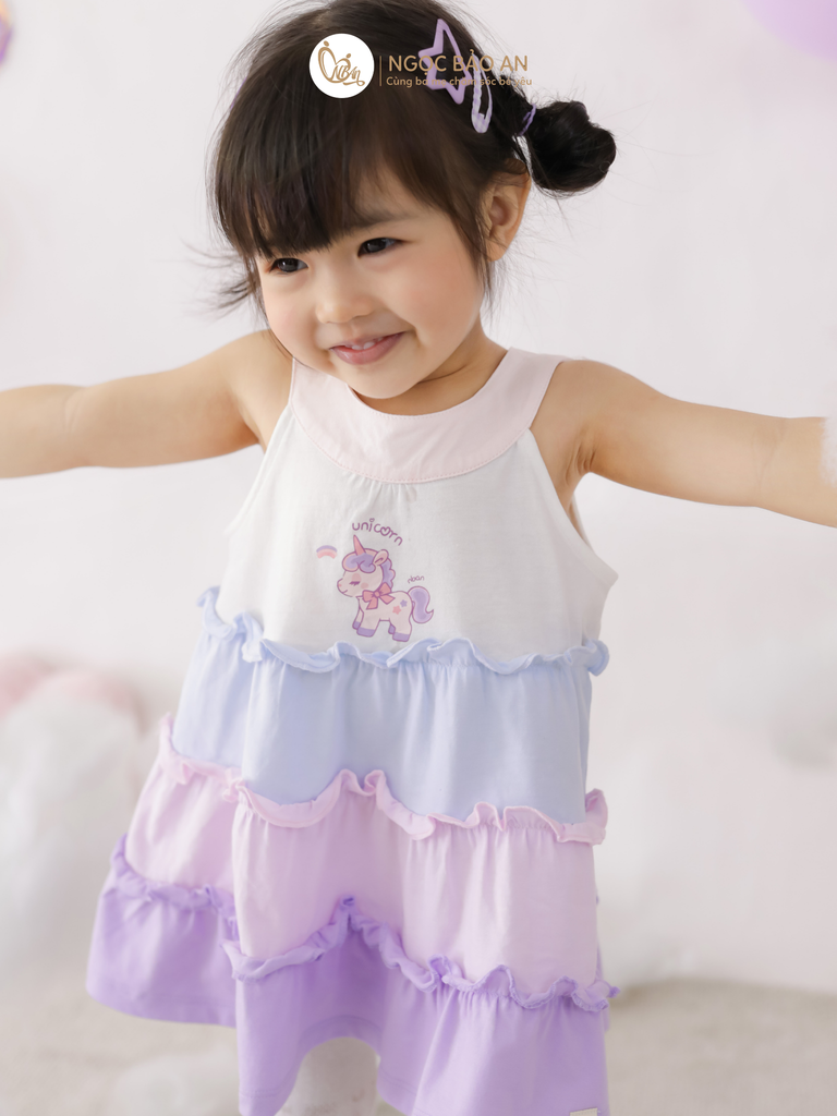 [M&B] Đầm tầng dáng yếm xòe cotton M&b tone tím (Unicorn)
