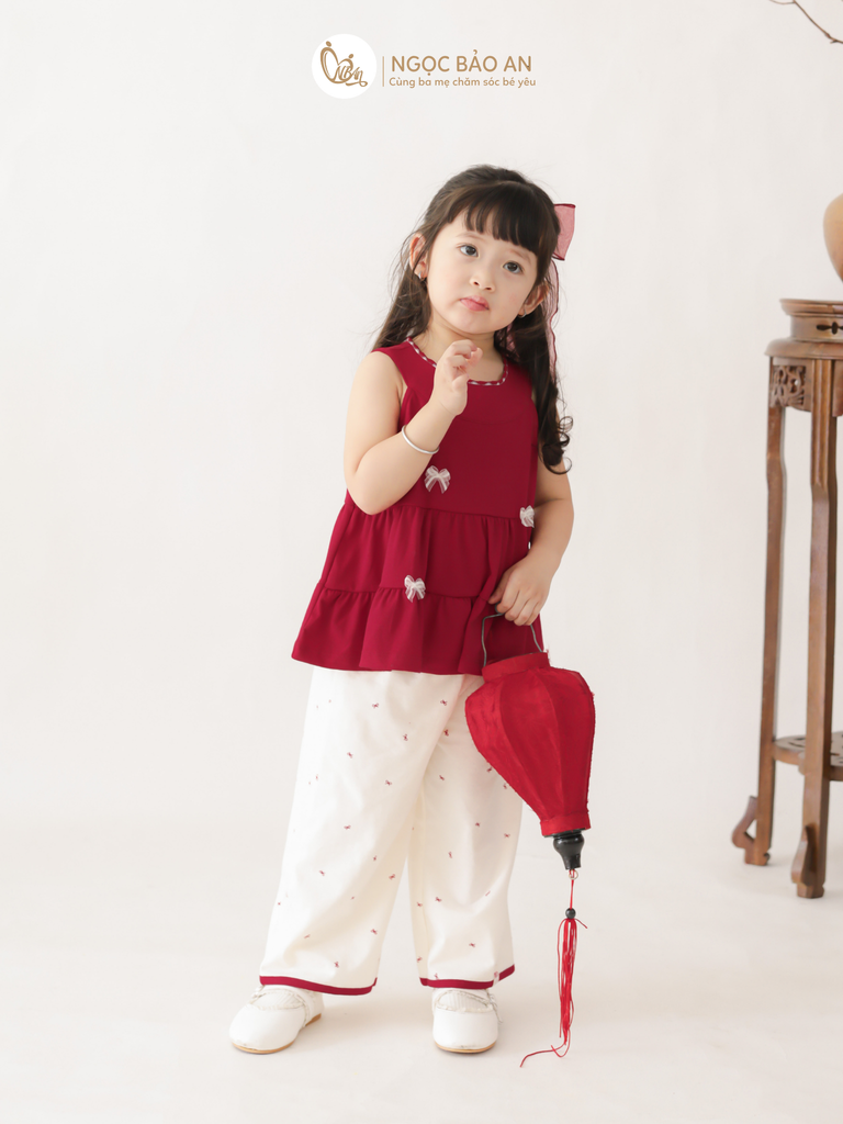 [M&B] BST THỎ MƠ: Set áo cổ yếm quần dài Phối Nơ form rộng cotton M&b cho bé gái
