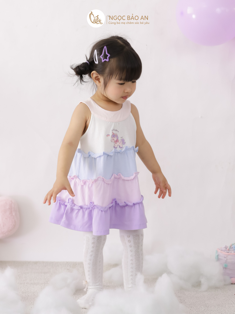 [M&B] Đầm tầng dáng yếm xòe cotton M&b tone tím (Unicorn)