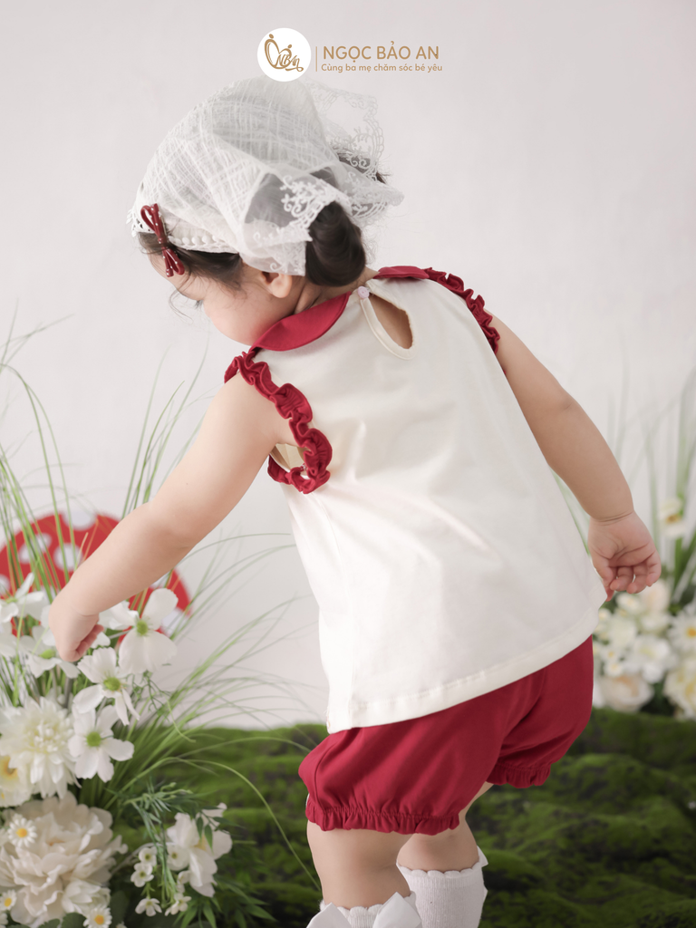 [M&B] BST THỎ MƠ: Set áo sát nách phối bèo quần ngắn bí cotton M&b cho bé gái (Swinging Bunny)