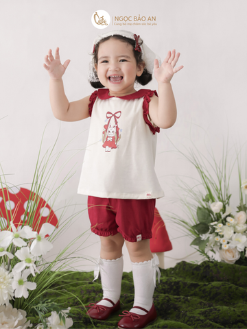 [M&B] BST THỎ MƠ: Set áo sát nách phối bèo quần ngắn bí cotton M&b cho bé gái (Swinging Bunny)