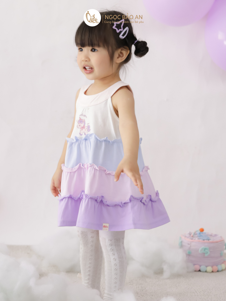 [M&B] Đầm tầng dáng yếm xòe cotton M&b tone tím (Unicorn)