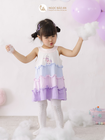 [M&B] Đầm tầng dáng yếm xòe cotton M&b tone tím (Unicorn)