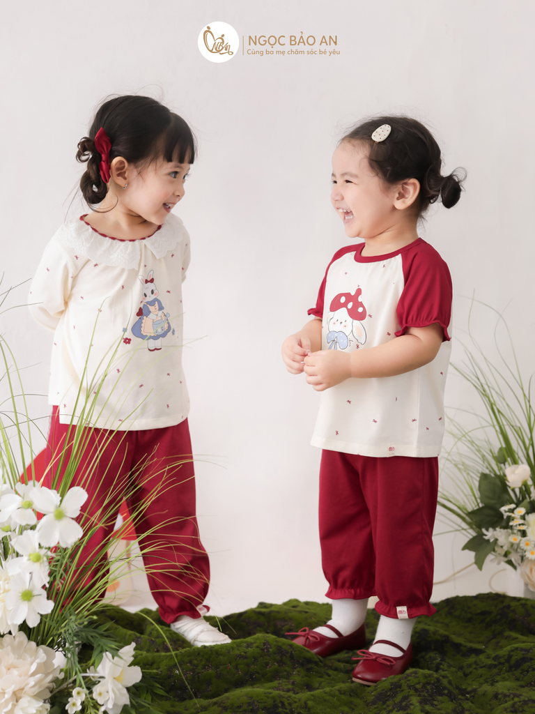 [M&B] BST THỎ MƠ: Bộ áo tay ngắn quần lửng cotton M&b cho bé gái (Thỏ Nấm)