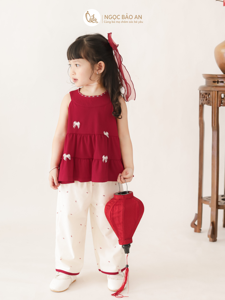 [M&B] BST THỎ MƠ: Set áo cổ yếm quần dài Phối Nơ form rộng cotton M&b cho bé gái